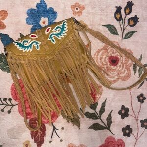 Wrangler Fringed Tan Crossbody Bag with Braided Strap